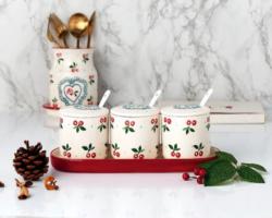 Bộ đựng gia vị Cherry hoa hồng Bắc Âu (kèm nắp và thìa)