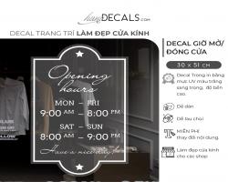 Decal Dán Kính Giờ mở Cửa